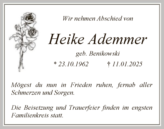 Traueranzeige von Heike Ademmer von WA