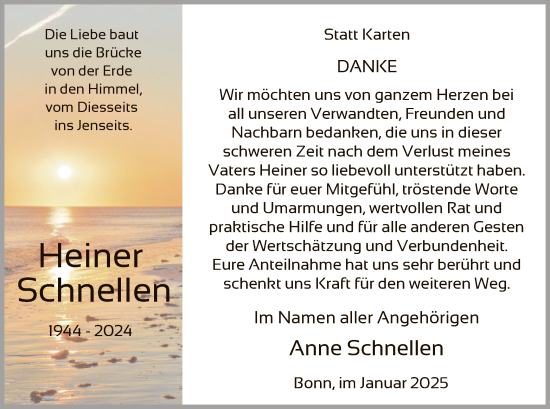 Traueranzeige von Heiner Schnellen von WA