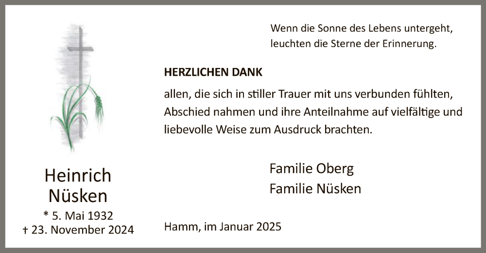  Traueranzeige für Heinrich Nüsken vom 18.01.2025 aus WA