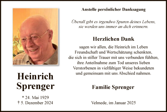 Traueranzeige von Heinrich Sprenger von WA