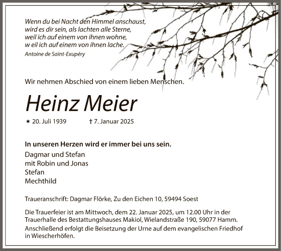 Traueranzeige von Heinz Meier von WA