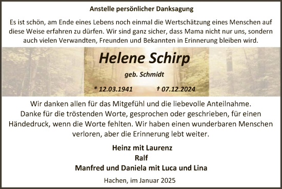 Traueranzeige von Helene Schirp von WA
