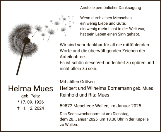Traueranzeige von Helma Mues von WA