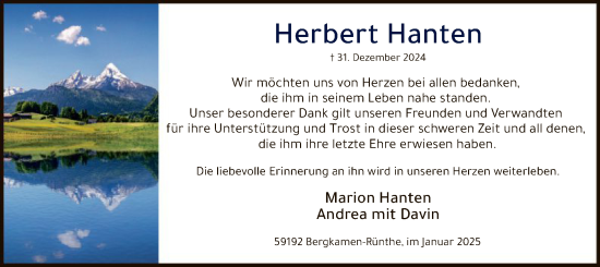 Traueranzeige von Herbert Hanten von WA