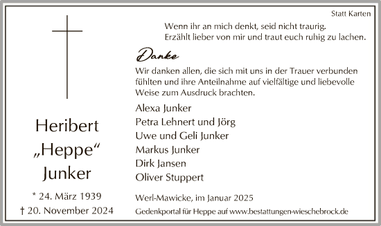 Traueranzeige von Heribert Junker von WA