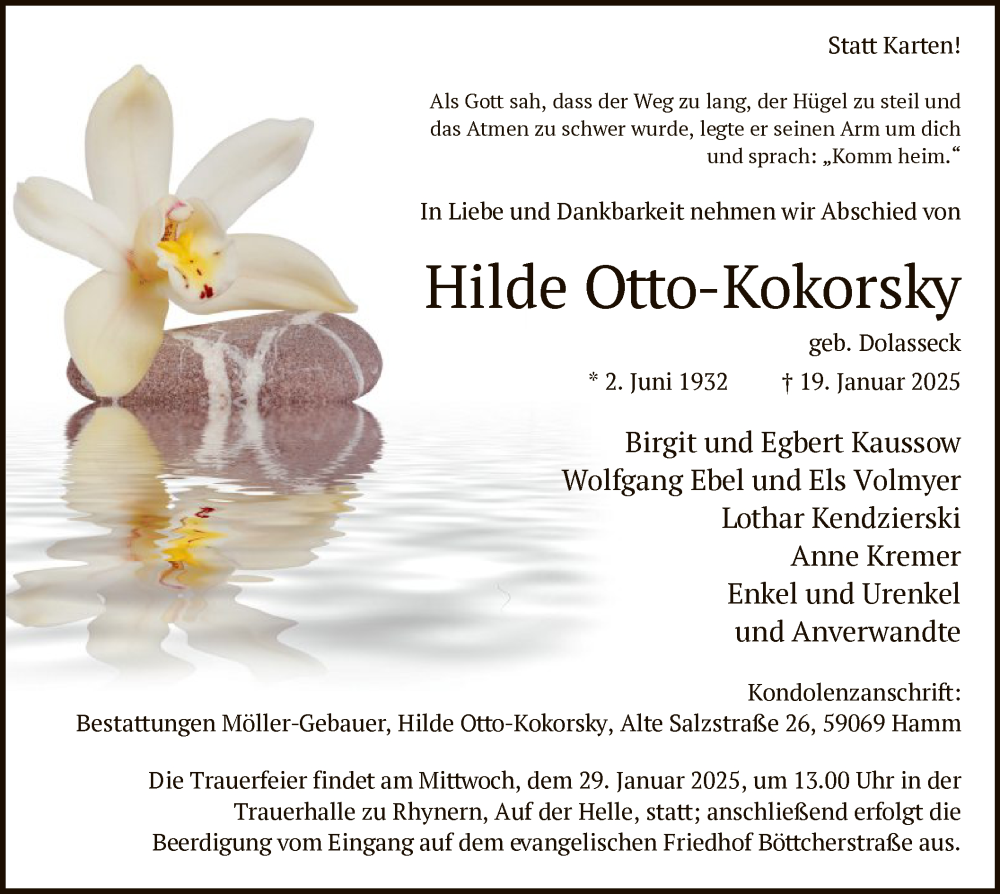  Traueranzeige für Hilde Otto-Kokorsky vom 25.01.2025 aus WA