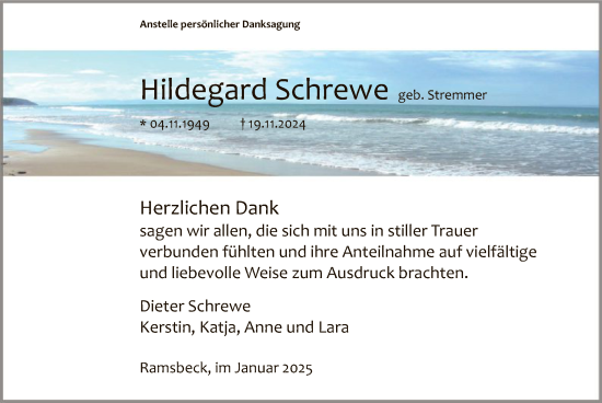 Traueranzeige von Hildegard Schrewe von WA