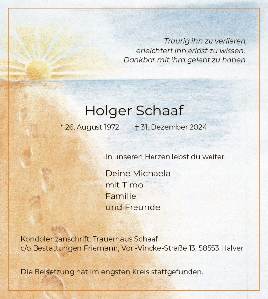 Traueranzeige von Holger Schaaf von WA