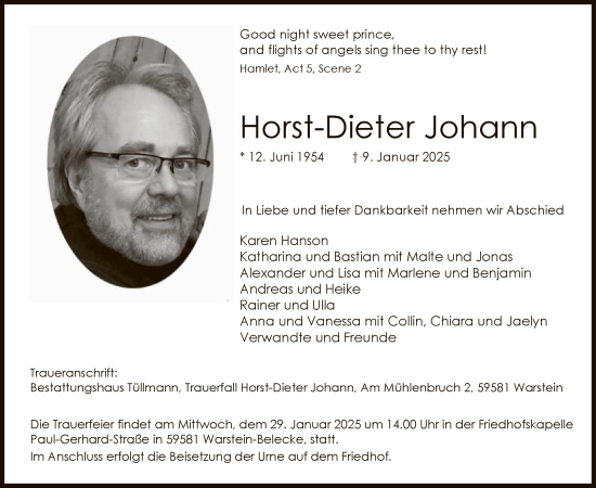 Traueranzeige von Horst-Dieter Johann von WA