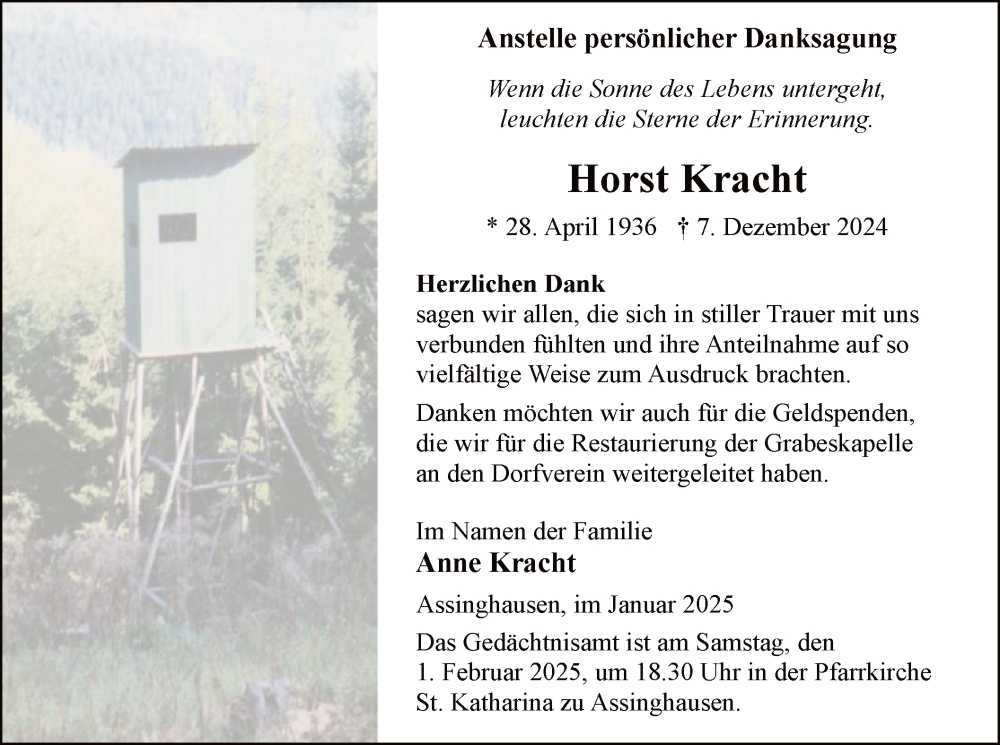  Traueranzeige für Horst Kracht vom 25.01.2025 aus WA