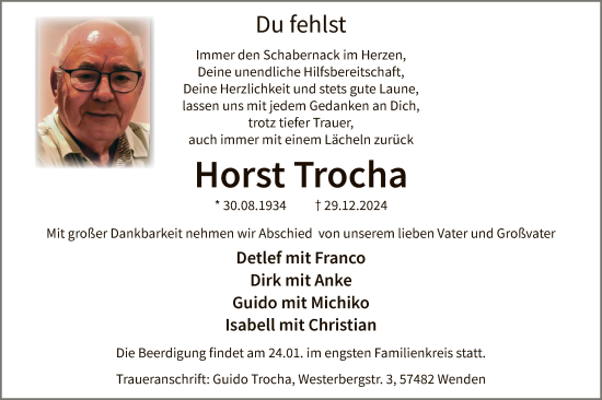 Traueranzeige von Horst Trocha von WA