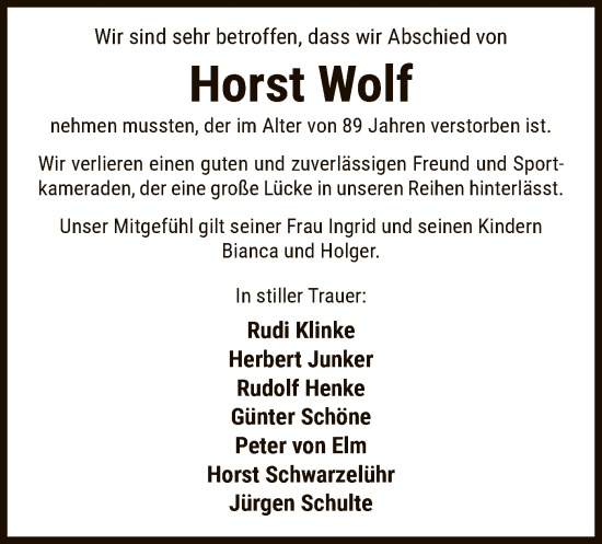 Traueranzeige von Horst Wolf von WA