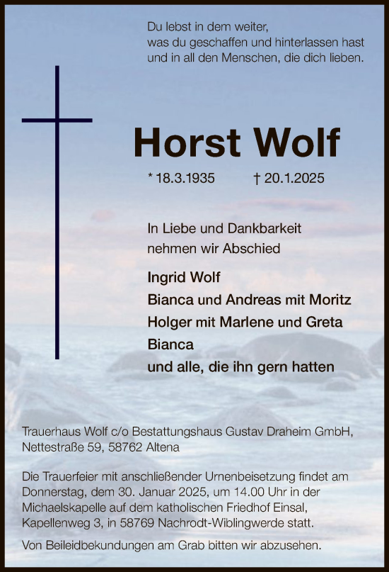 Traueranzeige von Horst Wolf von WA