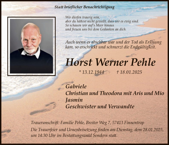 Traueranzeige von Horst Werner Pehle von WA