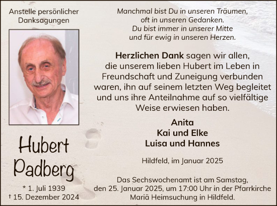 Traueranzeige von Hubert Padberg von WA