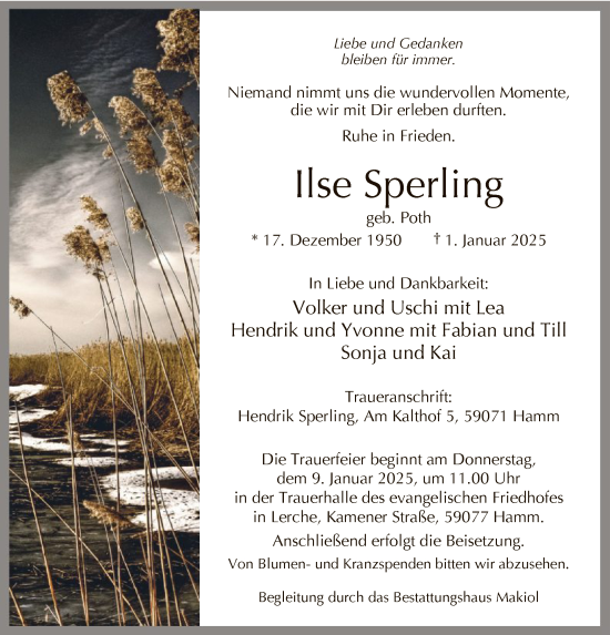 Traueranzeige von Ilse Sperling von WA