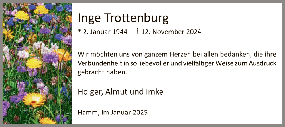  Traueranzeige für Inge Trottenburg vom 18.01.2025 aus WA