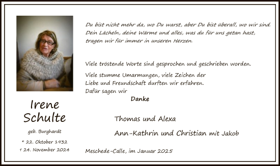 Traueranzeige von Irene Schulte von WA