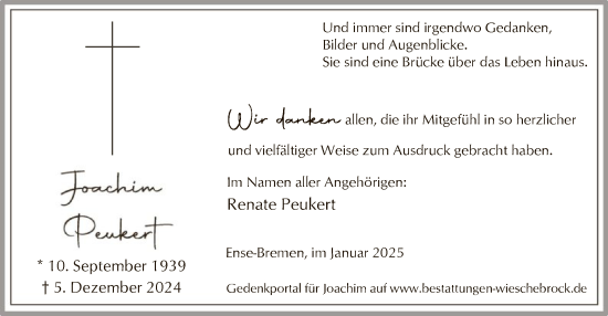 Traueranzeige von Joachim Peukert von WA