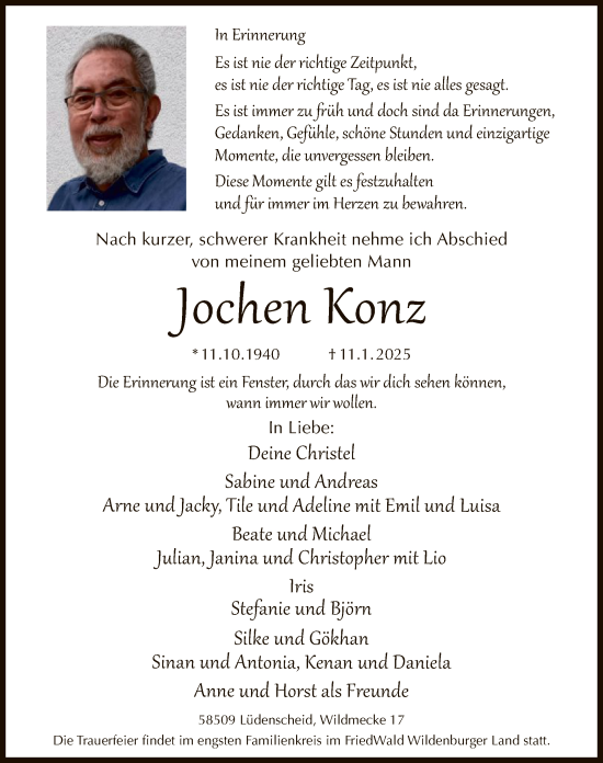 Traueranzeige von Jochen Konz von WA