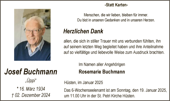 Traueranzeige von Josef Buchmann von WA
