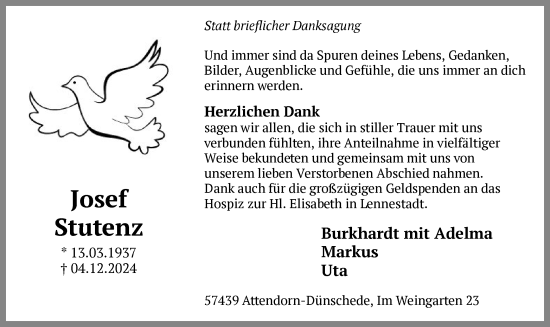 Traueranzeige von Josef Stutenz von WA