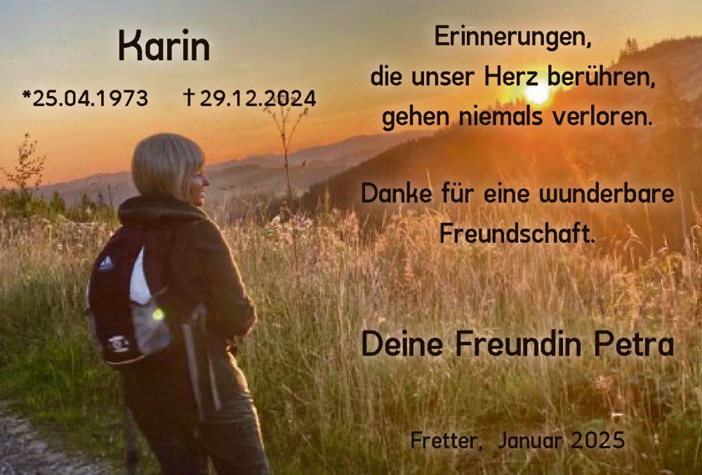  Traueranzeige für Karin  vom 11.01.2025 aus WA