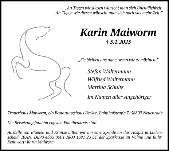 Traueranzeige von Karin Maiworm von WA