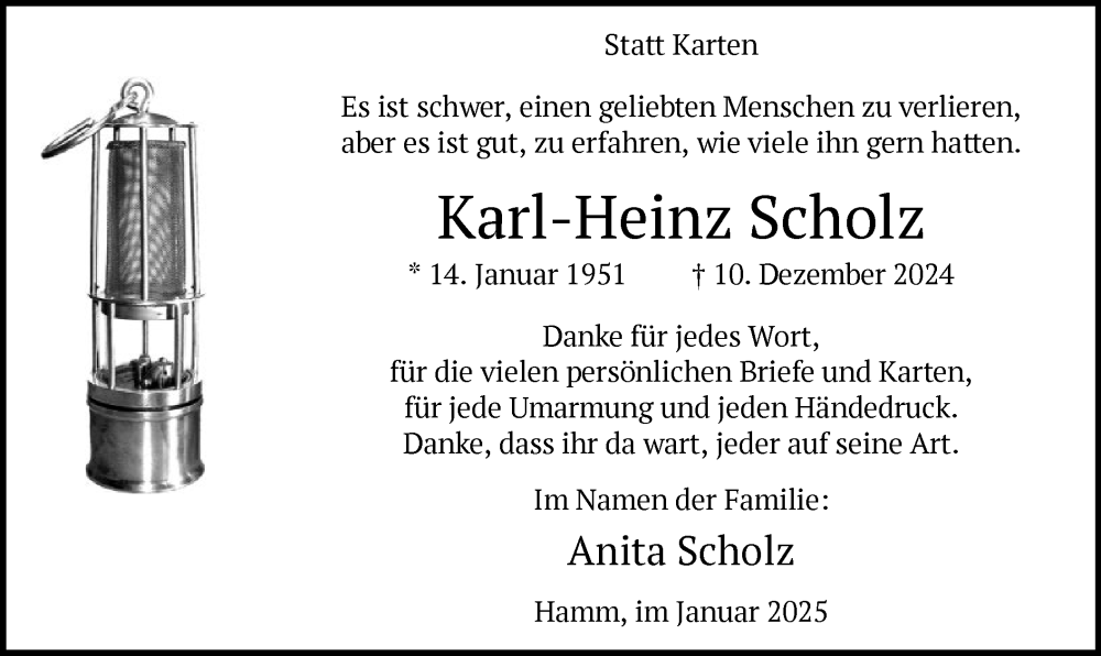  Traueranzeige für Karl-Heinz Scholz vom 25.01.2025 aus WA