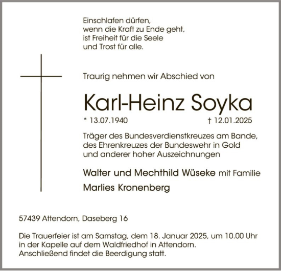 Traueranzeige von Karl-Heinz Soyka von WA