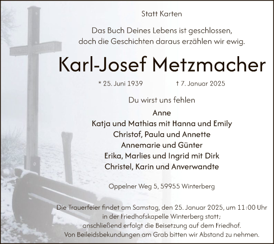 Traueranzeige von Karl-Josef Metzmacher von WA