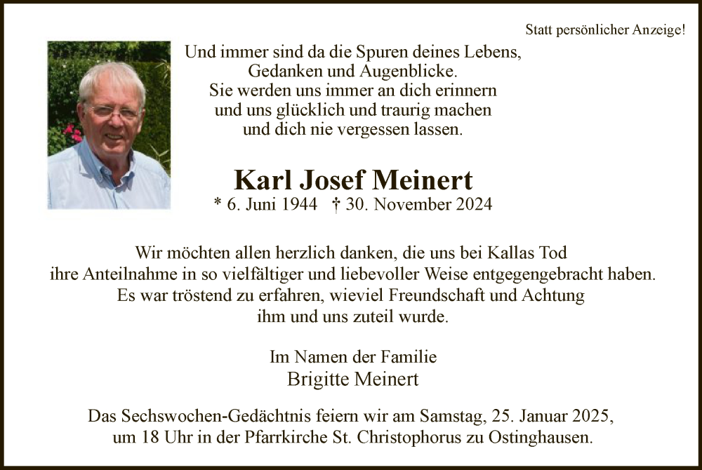  Traueranzeige für Karl Josef Meinert vom 18.01.2025 aus WA