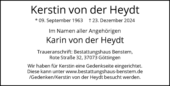 Traueranzeige von Kerstin von der Heydt von WA