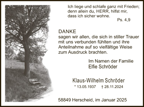 Traueranzeige von Klaus-Wilhelm Schröder von WA