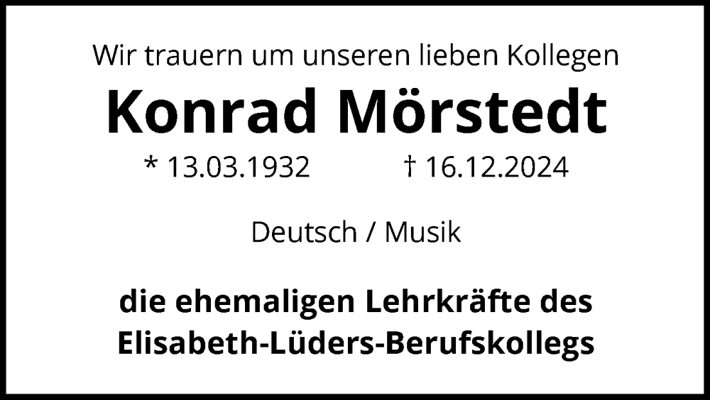  Traueranzeige für Konrad Morstedt vom 25.01.2025 aus WA
