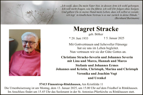 Traueranzeige von Magret Stracke von WA