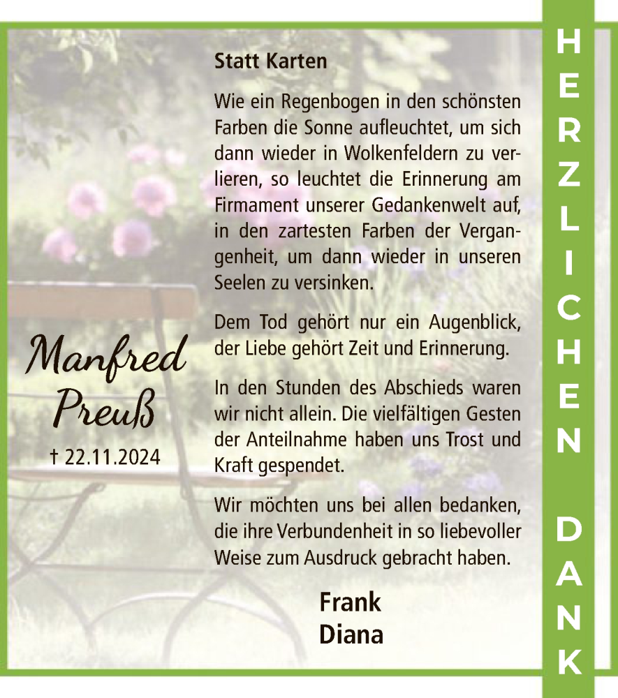  Traueranzeige für Manfred  Preuß vom 18.01.2025 aus WA