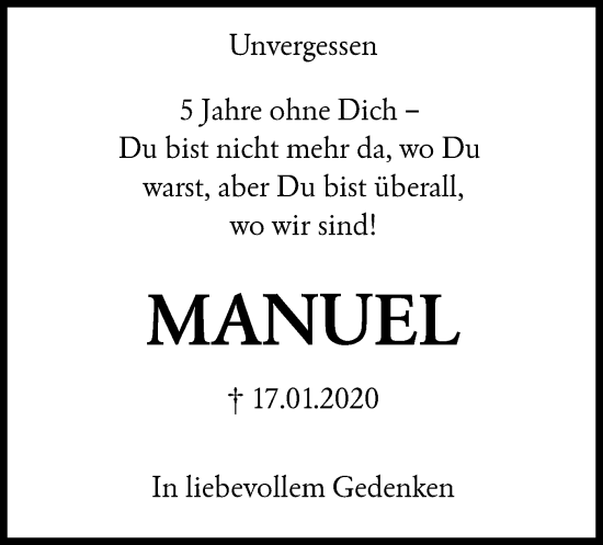 Traueranzeige von Manuel  von WA
