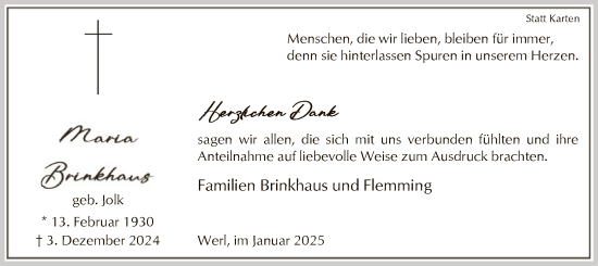 Traueranzeige von Maria Brinkhaus von WA