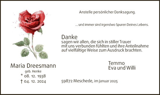 Traueranzeige von Maria Dreesmann von WA