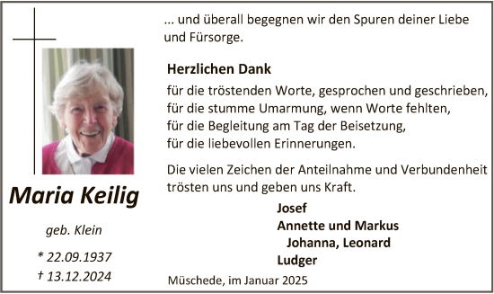 Traueranzeige von Maria Keilig von WA