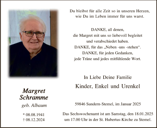 Traueranzeige von Marrgret Schramme von WA