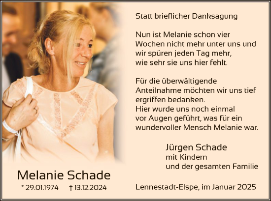 Traueranzeige von Melanie Schade von WA