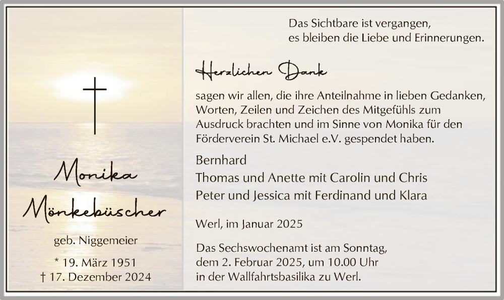  Traueranzeige für Monika Mönkebüscher vom 25.01.2025 aus WA