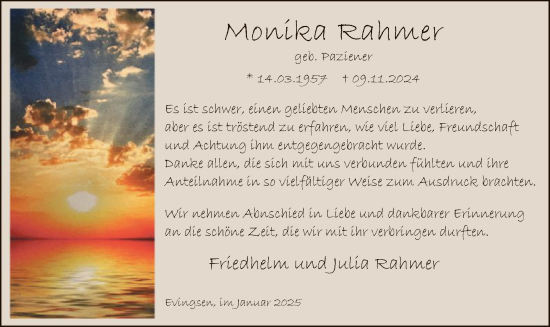 Traueranzeige von Monika Rahmer von WA
