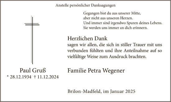 Traueranzeige von Paul Gruß von WA