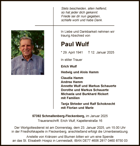Traueranzeige von Paul Wulf von WA