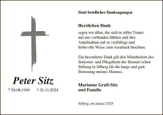 Traueranzeige von Peter Sitz von WA