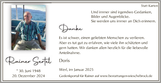 Traueranzeige von Rainer Sertel von WA