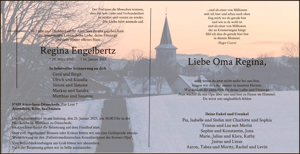  Traueranzeige für Regina Engelbertz vom 25.01.2025 aus WA